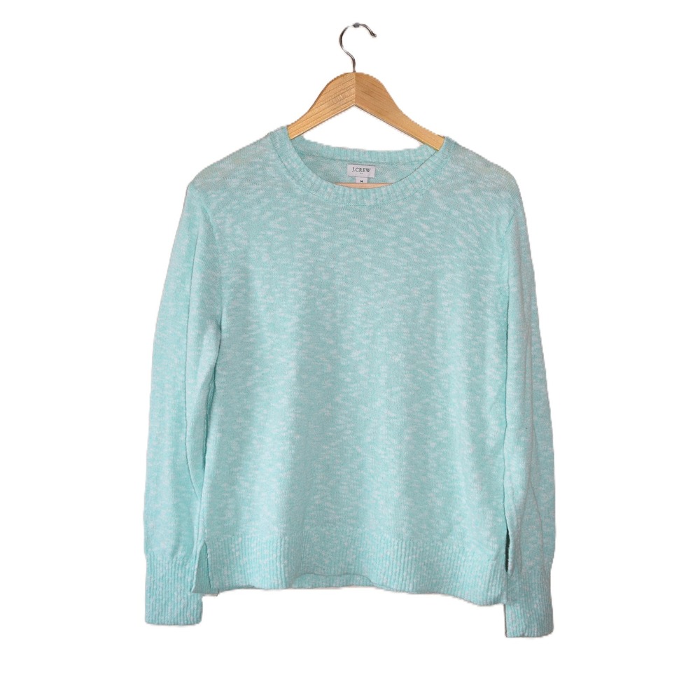 J.Crew Crewneck Sweater Womens M Mint Green Good Marled Cotton Blend Pullover